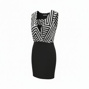 Suzy Shier Black and White Striped Dress With Strechty Material, Size Large